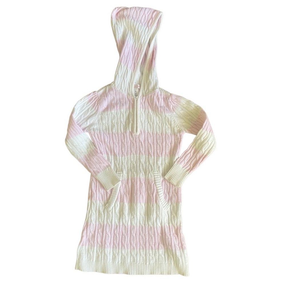 Old Navy Pink/White Striped Hooded Sweater Dress for Girls. Size 4T